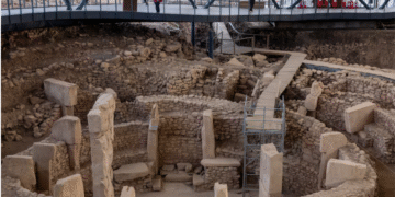 Tourists visit the Gobeklitepe excavation site, widely regarded with Karahantepe as keys to understanding the birth of symbolic thought, social complexity and monumental architecture thousands of years before cities or states existed, near the southeastern city of Sanliurfa, Turkey
