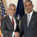 US Assistant Secretary of State for South and Central Asian Affairs S. Paul Kapur (L) meets Pakistan’s Ambassador to the US Rizwan Saeed Sheikh (R) in Washington on Nov 8, 2025