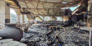 A burned-out interior is seen inside the Birch nightclub. —AFP