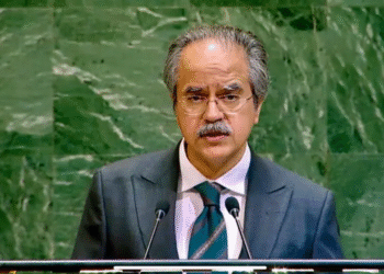 Pakistan’s Permanent Representative to the UN, Asim Iftikhar Ahmed, addresses the UN General Assembly. — Photo via X/@PakistanUN_NY
