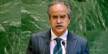 Pakistan’s Permanent Representative to the UN, Asim Iftikhar Ahmed, addresses the UN General Assembly. — Photo via X/@PakistanUN_NY