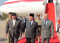 President Asif Ali Zardari and PM Shehbaz Sharif pictured with Indonesia President Prabowo Subianto upon his arrival on official visit at Nur Khan Airbase on December 8, 2025.