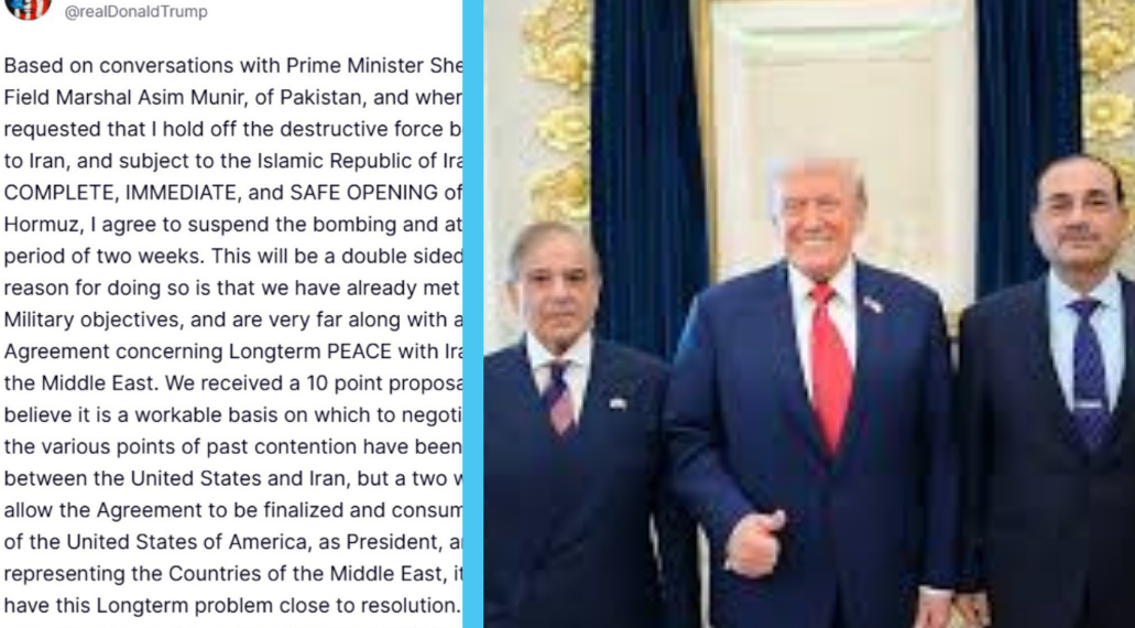 Trump Announces Two-Week Ceasefire with Iran After Talks with PM Shehbaz, Army Chief Asim Munir